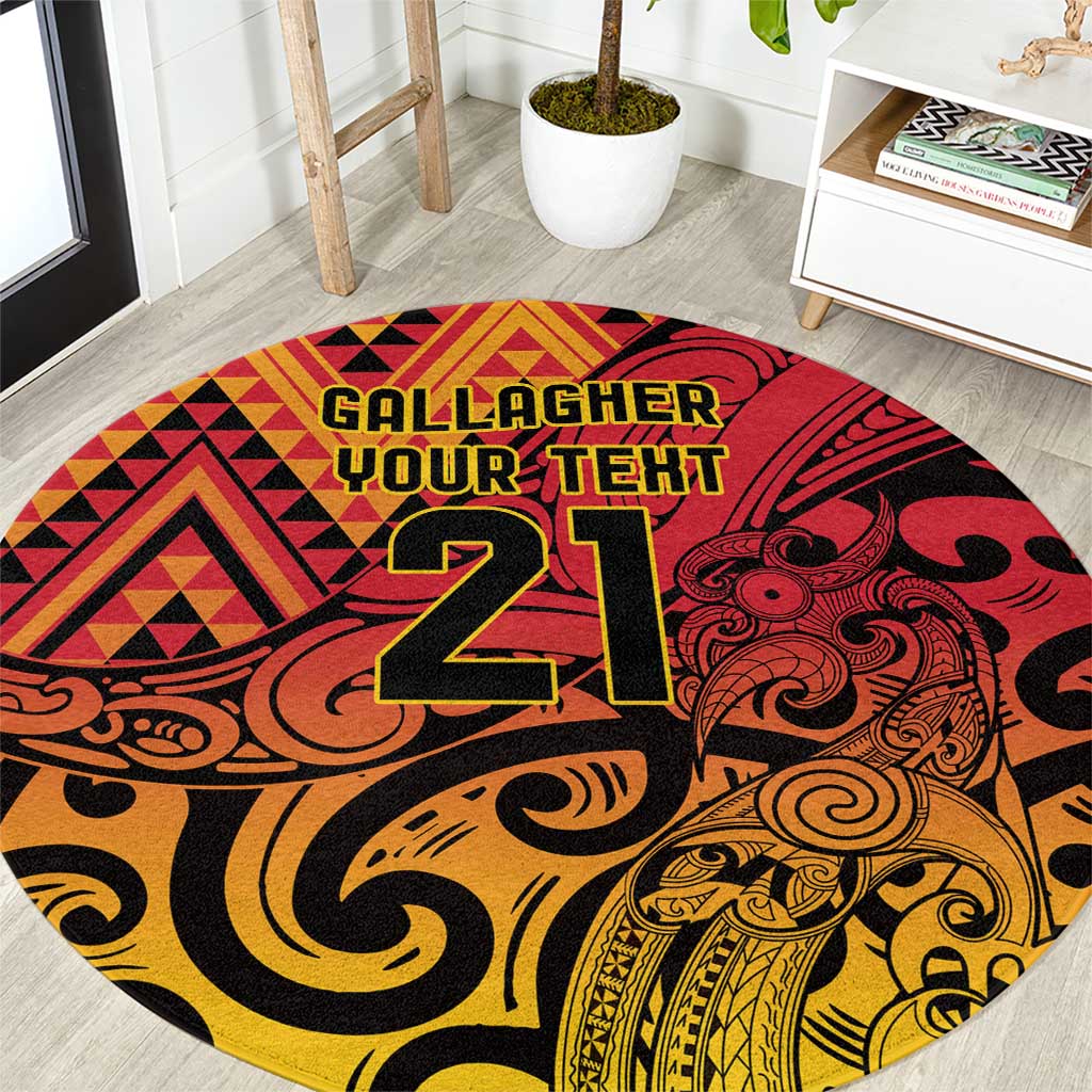 New Zealand Rangatira Custom Round Carpet Red and Gold Niho Taniwha Maori Tribal