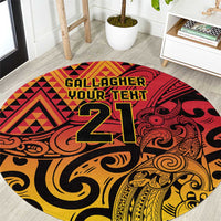 New Zealand Rangatira Custom Round Carpet Red and Gold Niho Taniwha Maori Tribal