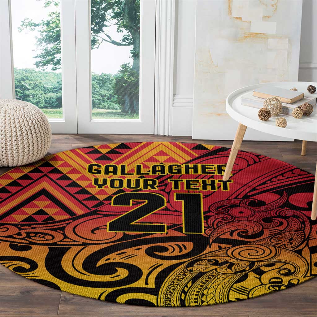 New Zealand Rangatira Custom Round Carpet Red and Gold Niho Taniwha Maori Tribal