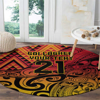 New Zealand Rangatira Custom Round Carpet Red and Gold Niho Taniwha Maori Tribal