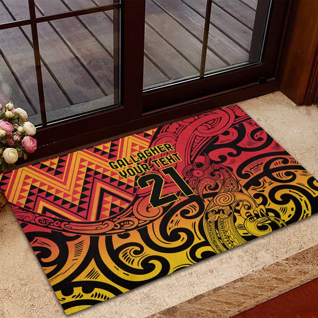 New Zealand Rangatira Custom Rubber Doormat Red and Gold Niho Taniwha Maori Tribal