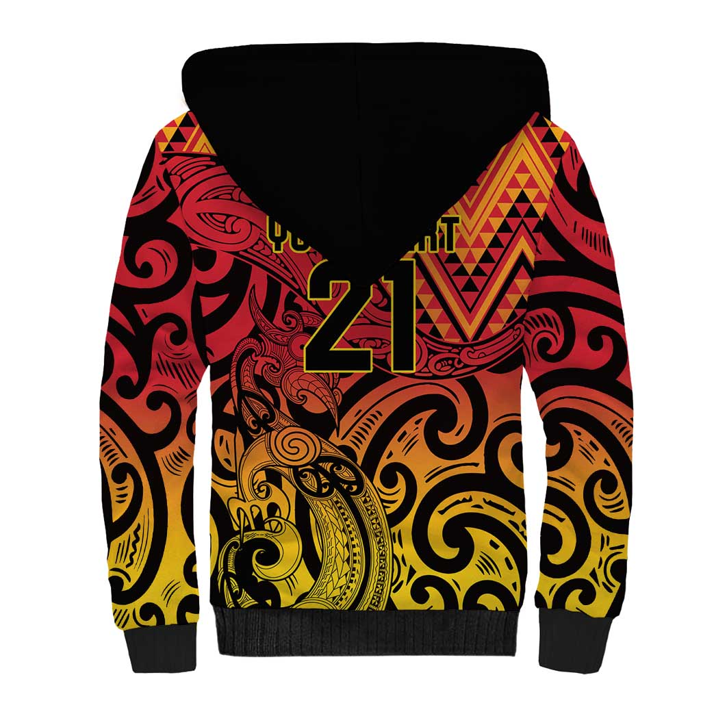 New Zealand Rangatira Custom Sherpa Hoodie Red and Gold Niho Taniwha Maori Tribal