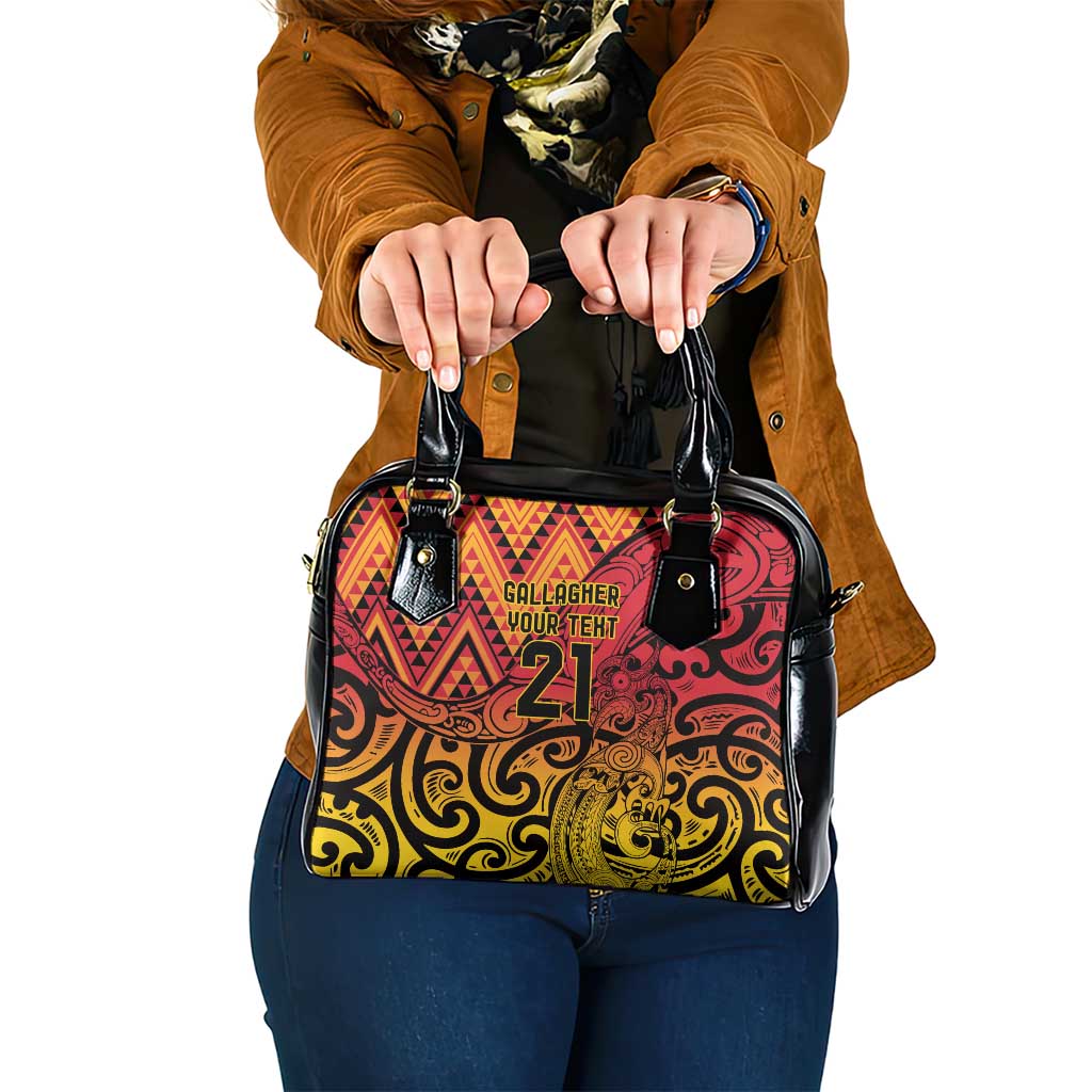 New Zealand Rangatira Custom Shoulder Handbag Red and Gold Niho Taniwha Maori Tribal