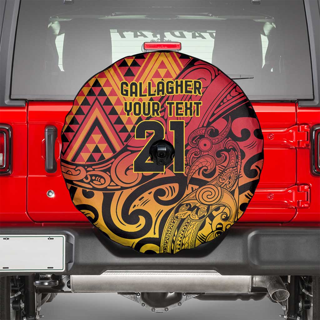 New Zealand Rangatira Custom Spare Tire Cover Red and Gold Niho Taniwha Maori Tribal