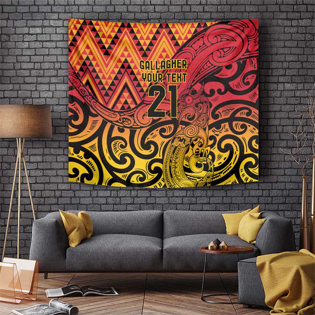 New Zealand Rangatira Custom Tapestry Red and Gold Niho Taniwha Maori Tribal