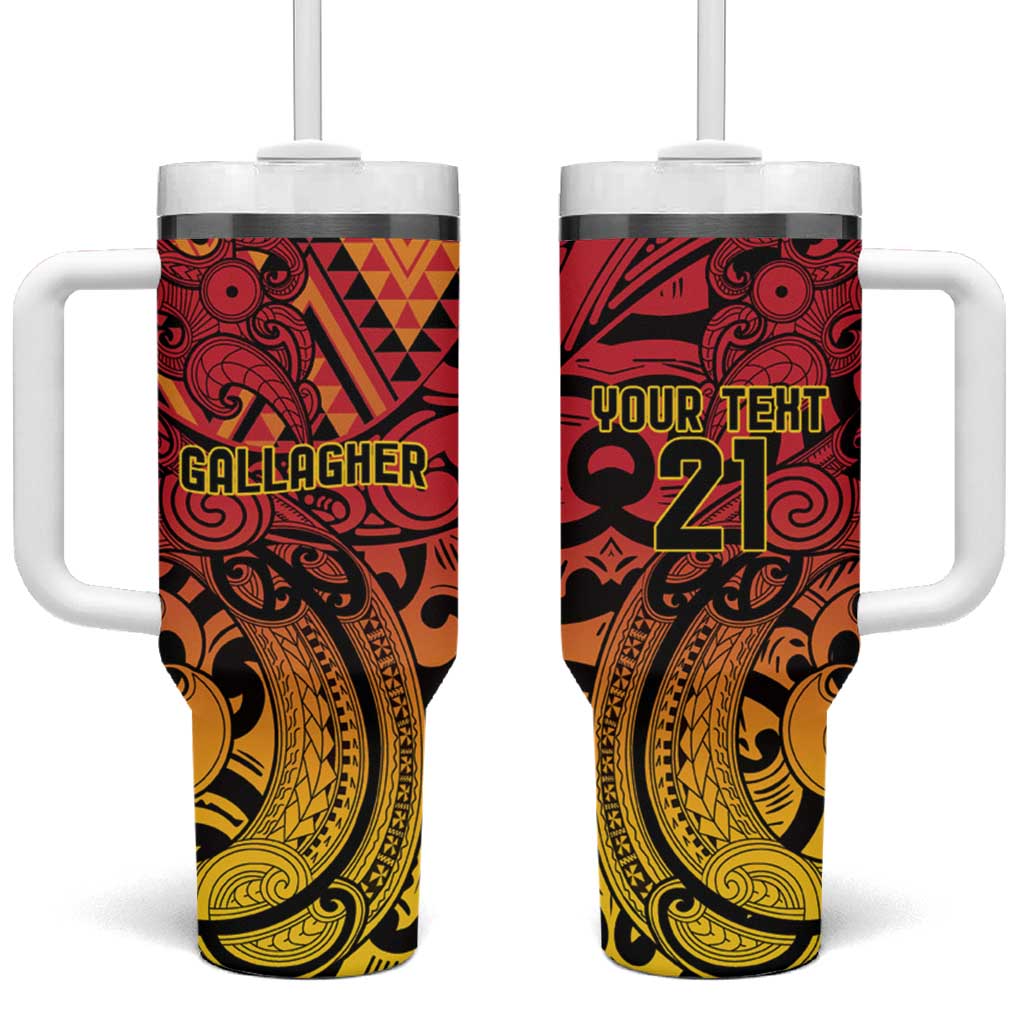 New Zealand Rangatira Custom Tumbler With Handle Red and Gold Niho Taniwha Maori Tribal