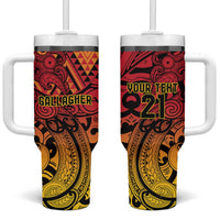 New Zealand Rangatira Custom Tumbler With Handle Red and Gold Niho Taniwha Maori Tribal