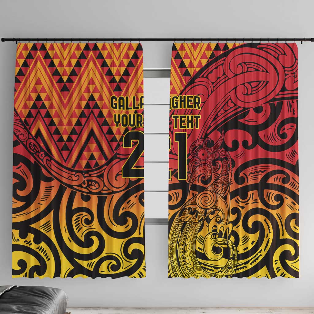 New Zealand Rangatira Custom Window Curtain Red and Gold Niho Taniwha Maori Tribal
