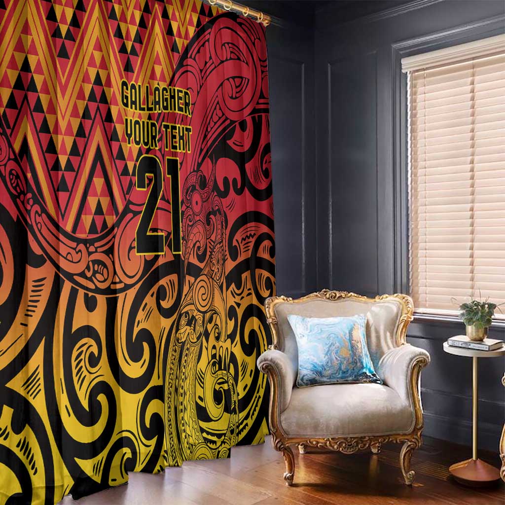 New Zealand Rangatira Custom Window Curtain Red and Gold Niho Taniwha Maori Tribal
