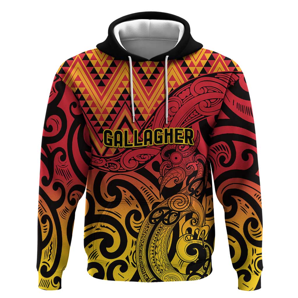 New Zealand Rangatira Custom Zip Hoodie Red and Gold Niho Taniwha Maori Tribal