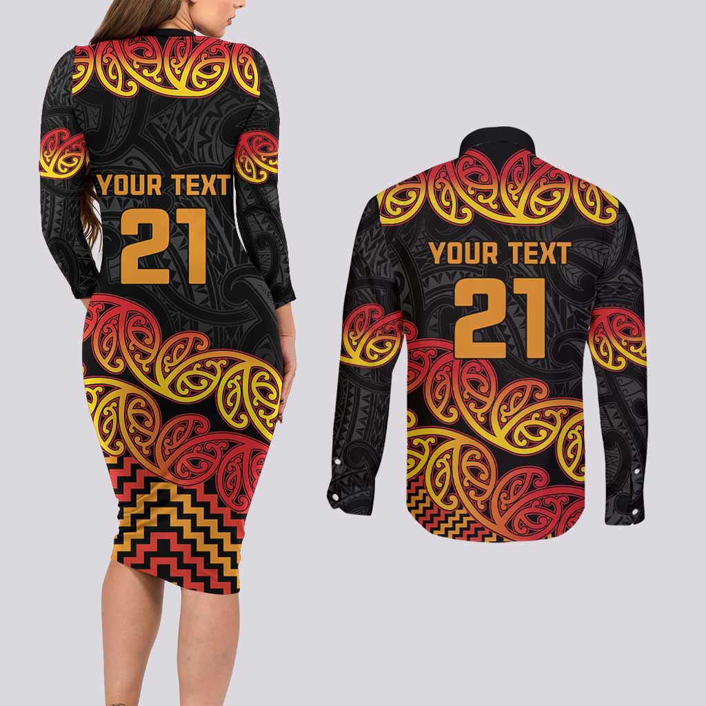 New Zealand Rugby Pacific Custom Couples Matching Long Sleeve Bodycon Dress and Long Sleeve Button Shirt Rangatira Maori Kowhaiwhai Pattern