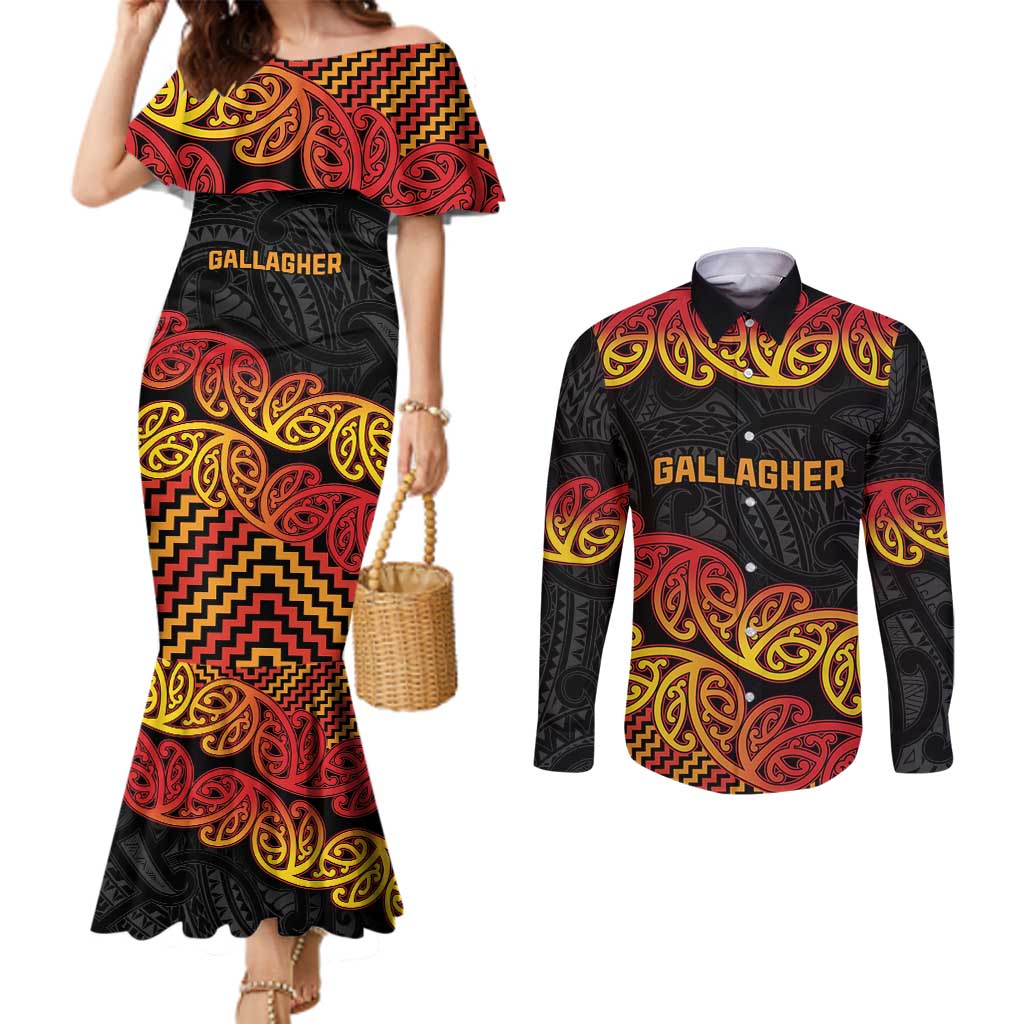 New Zealand Rugby Pacific Custom Couples Matching Mermaid Dress and Long Sleeve Button Shirt Rangatira Maori Kowhaiwhai Pattern