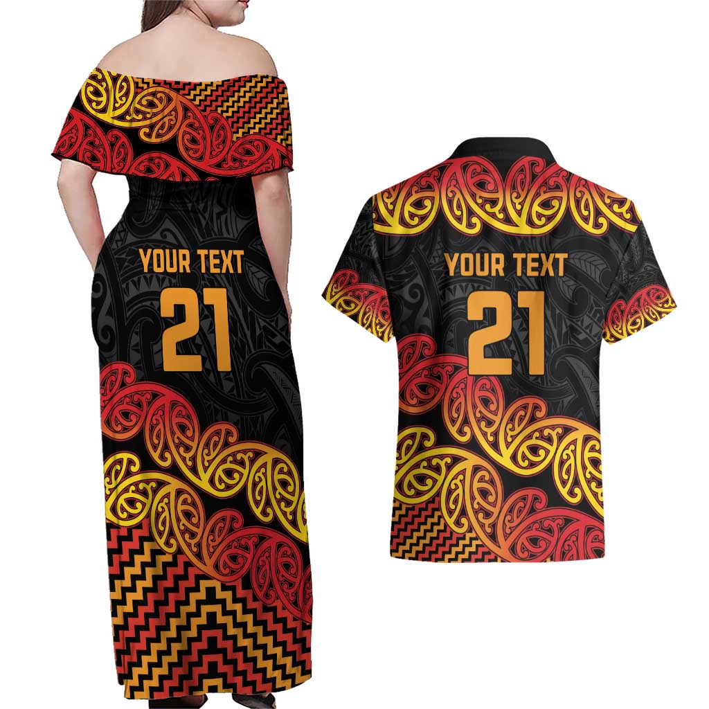 New Zealand Rugby Pacific Custom Couples Matching Off Shoulder Maxi Dress and Hawaiian Shirt Rangatira Maori Kowhaiwhai Pattern