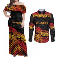 New Zealand Rugby Pacific Custom Couples Matching Off Shoulder Maxi Dress and Long Sleeve Button Shirt Rangatira Maori Kowhaiwhai Pattern