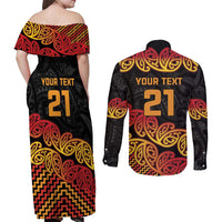 New Zealand Rugby Pacific Custom Couples Matching Off Shoulder Maxi Dress and Long Sleeve Button Shirt Rangatira Maori Kowhaiwhai Pattern