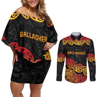 New Zealand Rugby Pacific Custom Couples Matching Off Shoulder Short Dress and Long Sleeve Button Shirt Rangatira Maori Kowhaiwhai Pattern