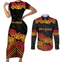 New Zealand Rugby Pacific Custom Couples Matching Short Sleeve Bodycon Dress and Long Sleeve Button Shirt Rangatira Maori Kowhaiwhai Pattern