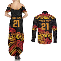 New Zealand Rugby Pacific Custom Couples Matching Summer Maxi Dress and Long Sleeve Button Shirt Rangatira Maori Kowhaiwhai Pattern