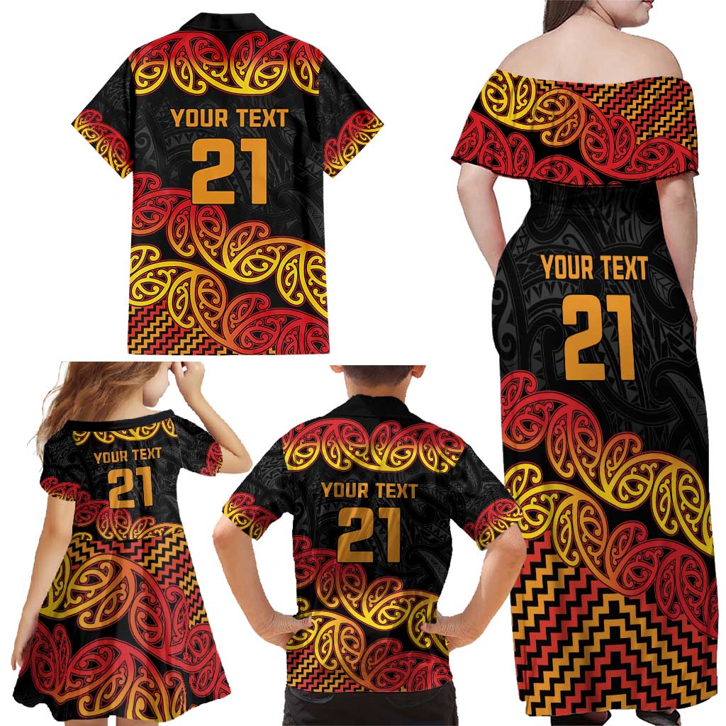 New Zealand Rugby Pacific Custom Family Matching Off Shoulder Maxi Dress and Hawaiian Shirt Rangatira Maori Kowhaiwhai Pattern