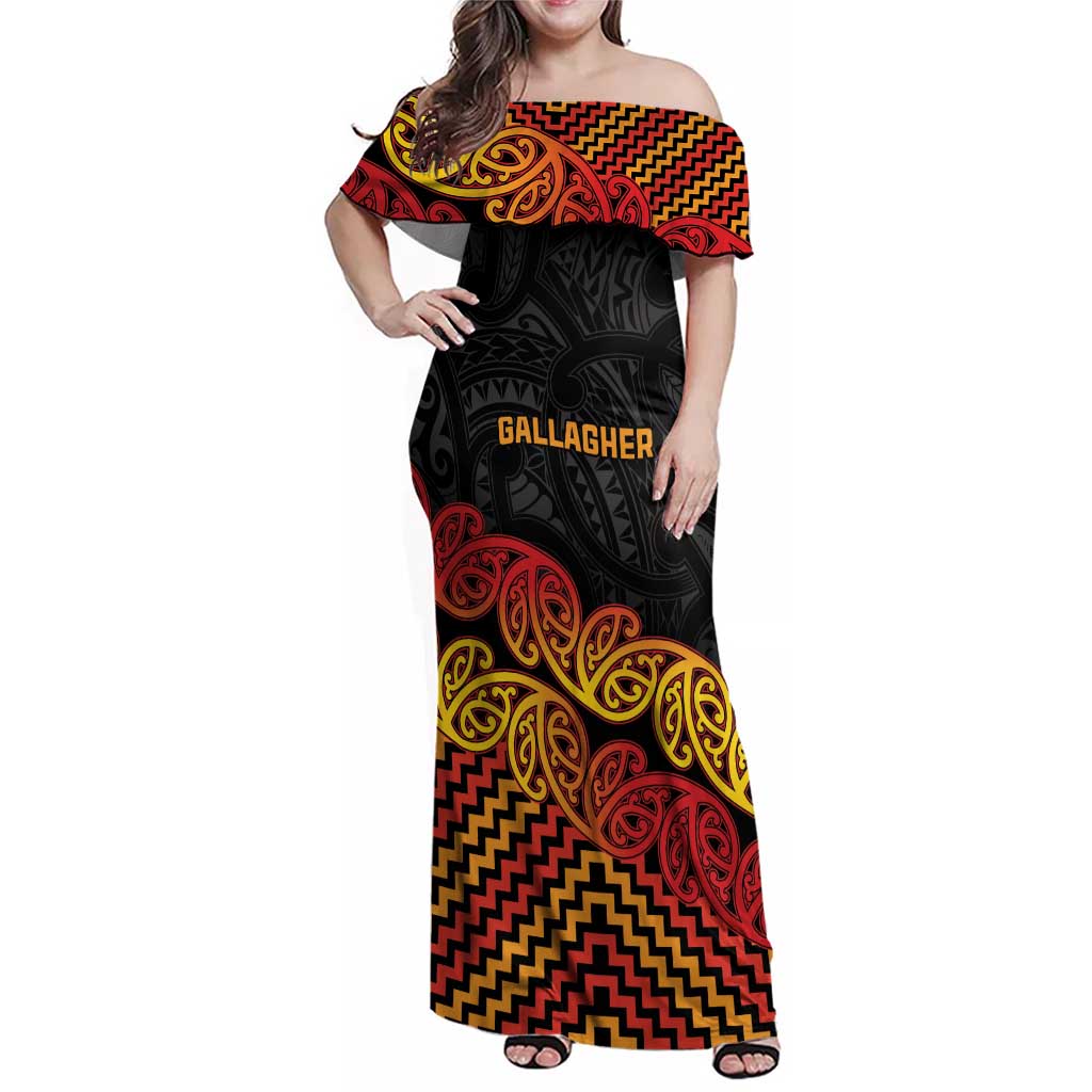 New Zealand Rugby Pacific Custom Family Matching Off Shoulder Maxi Dress and Hawaiian Shirt Rangatira Maori Kowhaiwhai Pattern