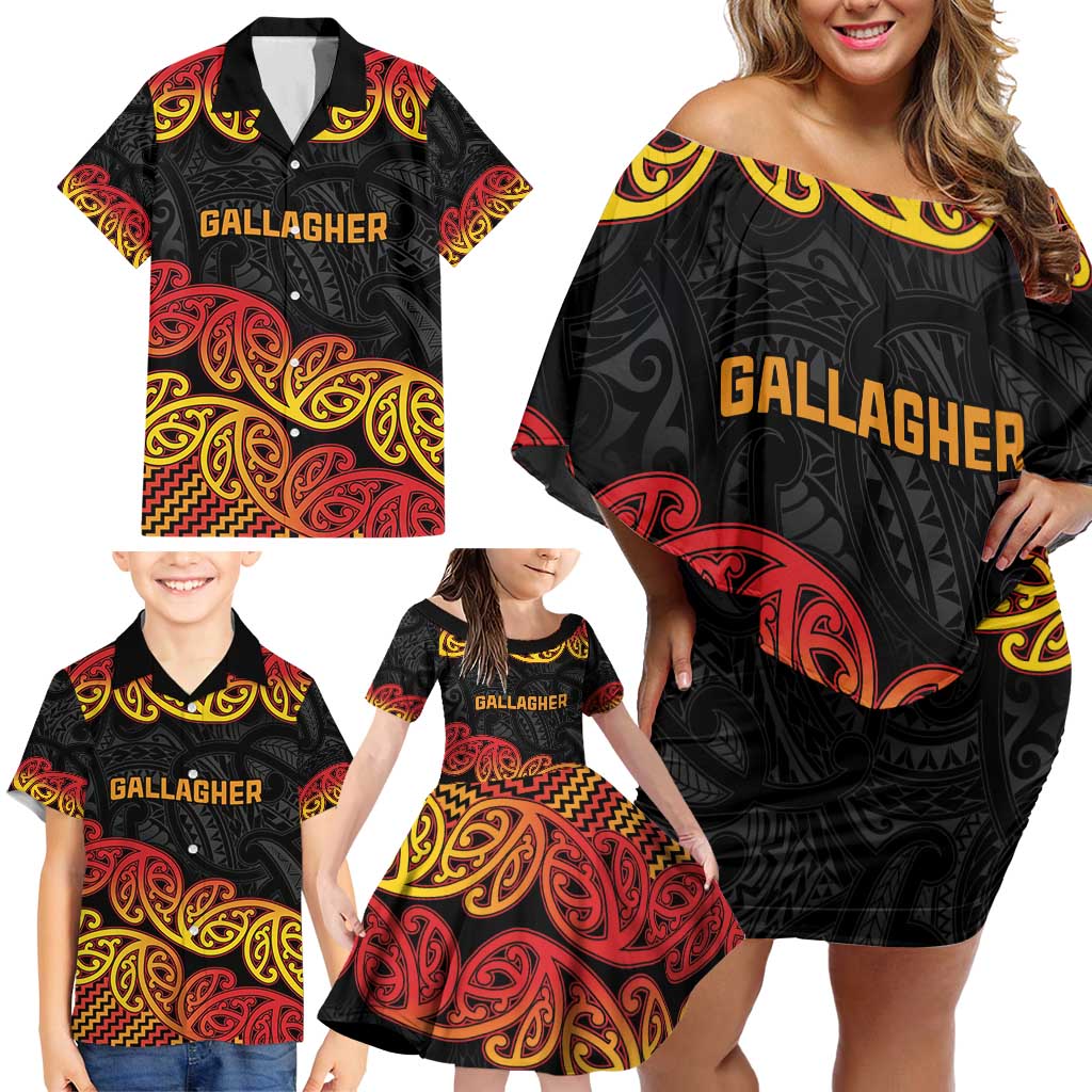 New Zealand Rugby Pacific Custom Family Matching Off Shoulder Short Dress and Hawaiian Shirt Rangatira Maori Kowhaiwhai Pattern