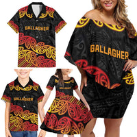 New Zealand Rugby Pacific Custom Family Matching Off Shoulder Short Dress and Hawaiian Shirt Rangatira Maori Kowhaiwhai Pattern