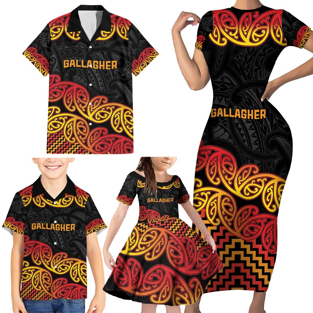 New Zealand Rugby Pacific Custom Family Matching Short Sleeve Bodycon Dress and Hawaiian Shirt Rangatira Maori Kowhaiwhai Pattern