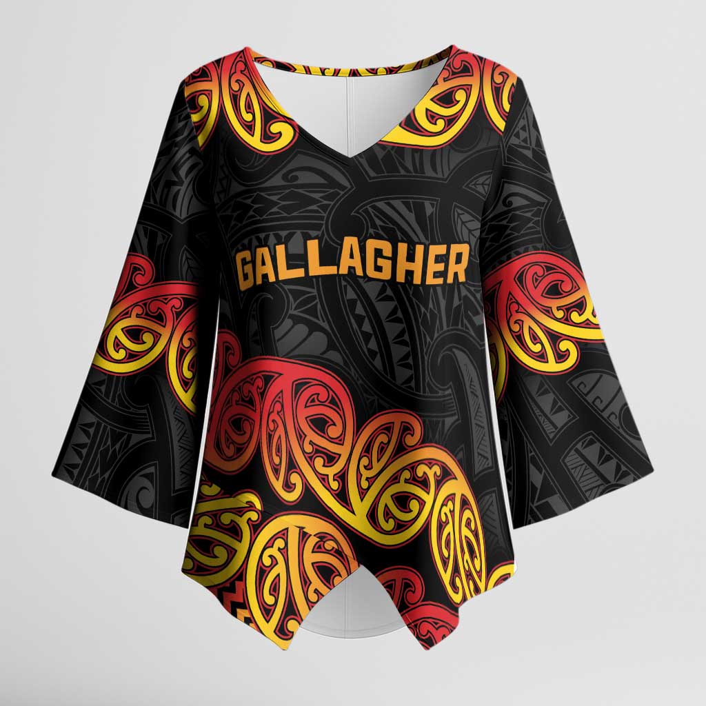 New Zealand Rugby Pacific Custom Kimono Sleeve Blouse Rangatira Maori Kowhaiwhai Pattern - Polynesian Pride