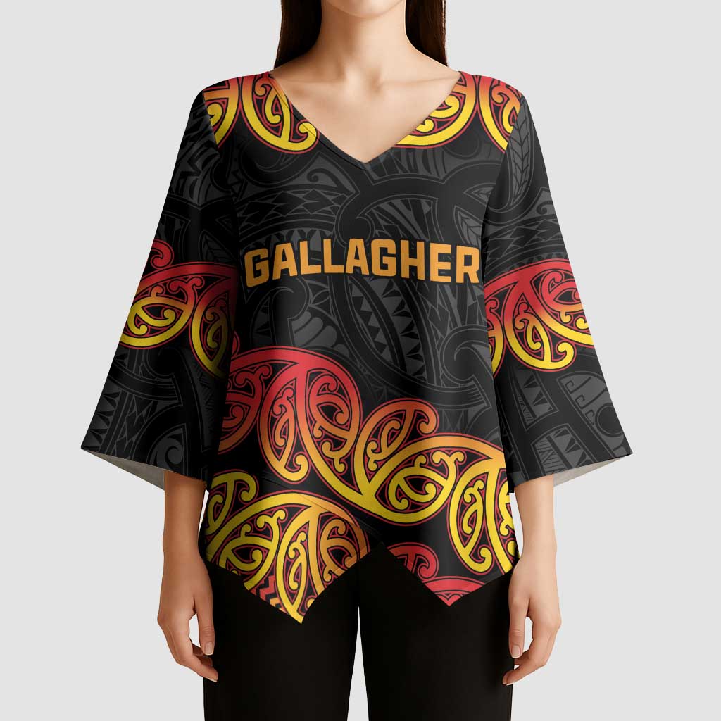 New Zealand Rugby Pacific Custom Kimono Sleeve Blouse Rangatira Maori Kowhaiwhai Pattern - Polynesian Pride