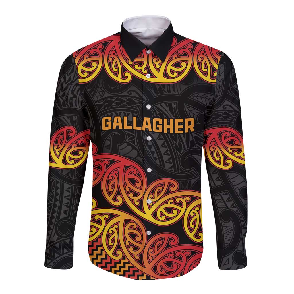 New Zealand Rugby Pacific Custom Long Sleeve Button Shirt Rangatira Maori Kowhaiwhai Pattern