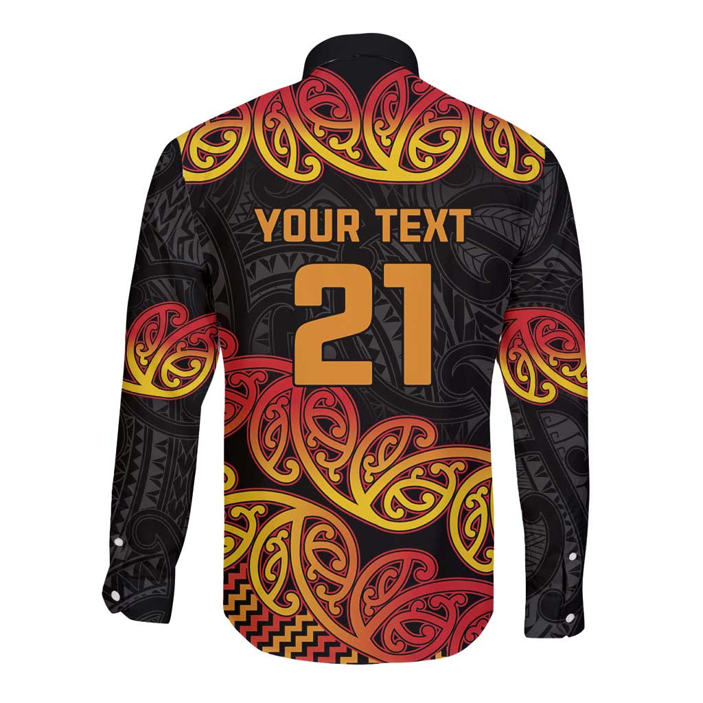 New Zealand Rugby Pacific Custom Long Sleeve Button Shirt Rangatira Maori Kowhaiwhai Pattern