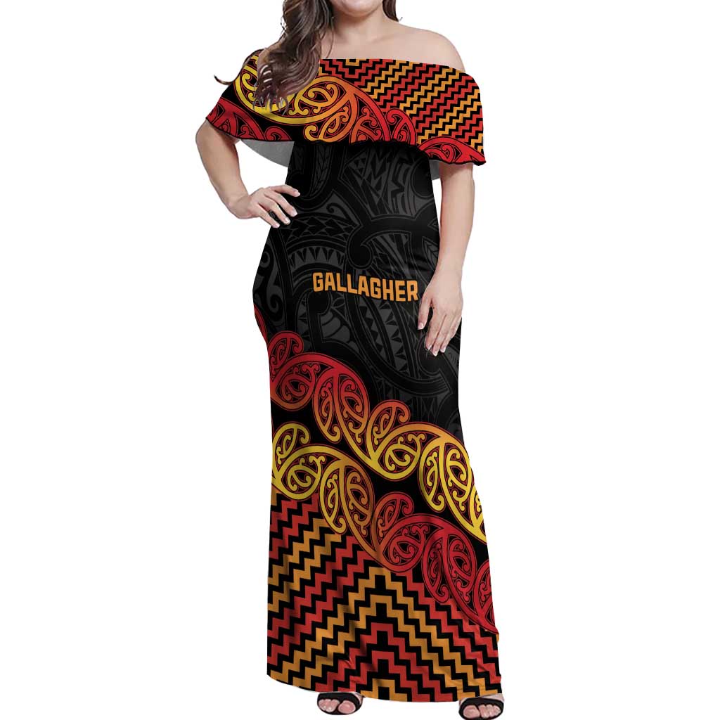 New Zealand Rugby Pacific Custom Off Shoulder Maxi Dress Rangatira Maori Kowhaiwhai Pattern