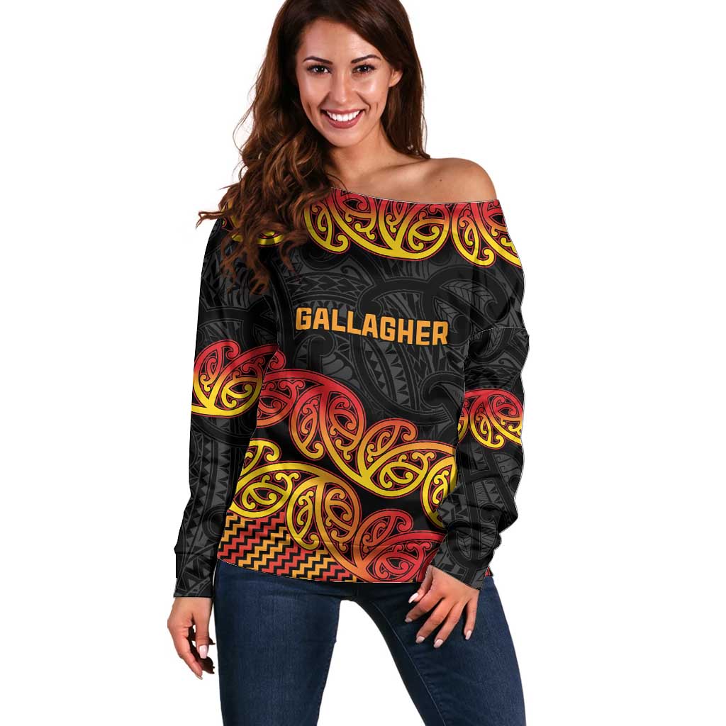 New Zealand Rugby Pacific Custom Off Shoulder Sweater Rangatira Maori Kowhaiwhai Pattern