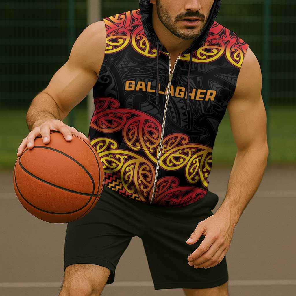 New Zealand Rugby Pacific Custom Sleeveless Zip Hoodie Rangatira Maori Kowhaiwhai Pattern - Polynesian Pride