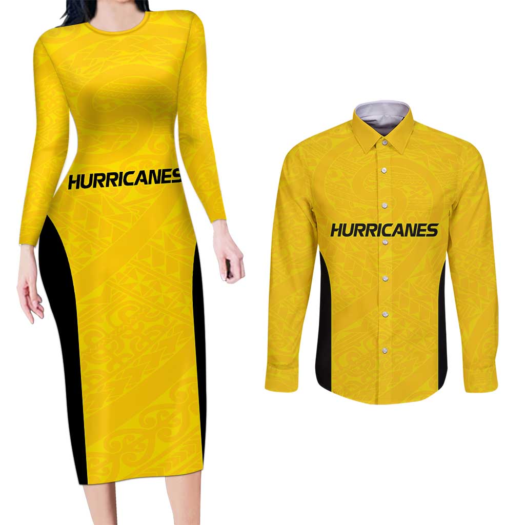 New Zealand Rugby Pacific Custom Couples Matching Long Sleeve Bodycon Dress and Long Sleeve Button Shirt Hau Awhiowhio Maori Tribal Tattoo