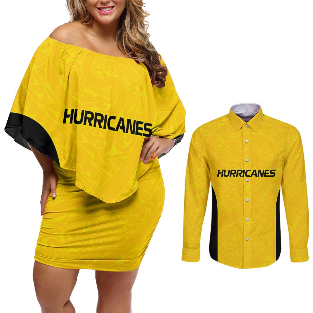 New Zealand Rugby Pacific Custom Couples Matching Off Shoulder Short Dress and Long Sleeve Button Shirt Hau Awhiowhio Maori Tribal Tattoo