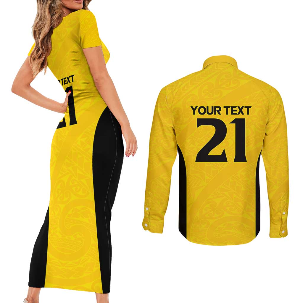 New Zealand Rugby Pacific Custom Couples Matching Short Sleeve Bodycon Dress and Long Sleeve Button Shirt Hau Awhiowhio Maori Tribal Tattoo