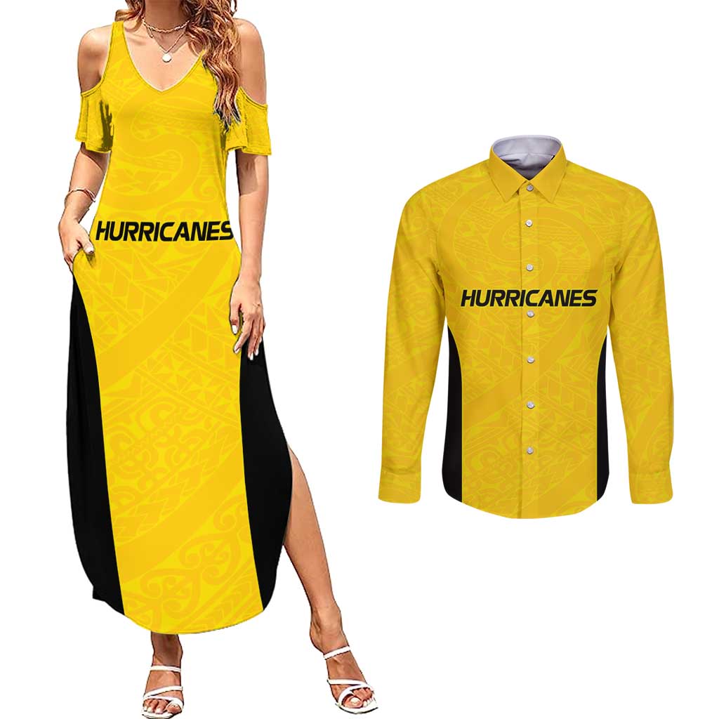 New Zealand Rugby Pacific Custom Couples Matching Summer Maxi Dress and Long Sleeve Button Shirt Hau Awhiowhio Maori Tribal Tattoo