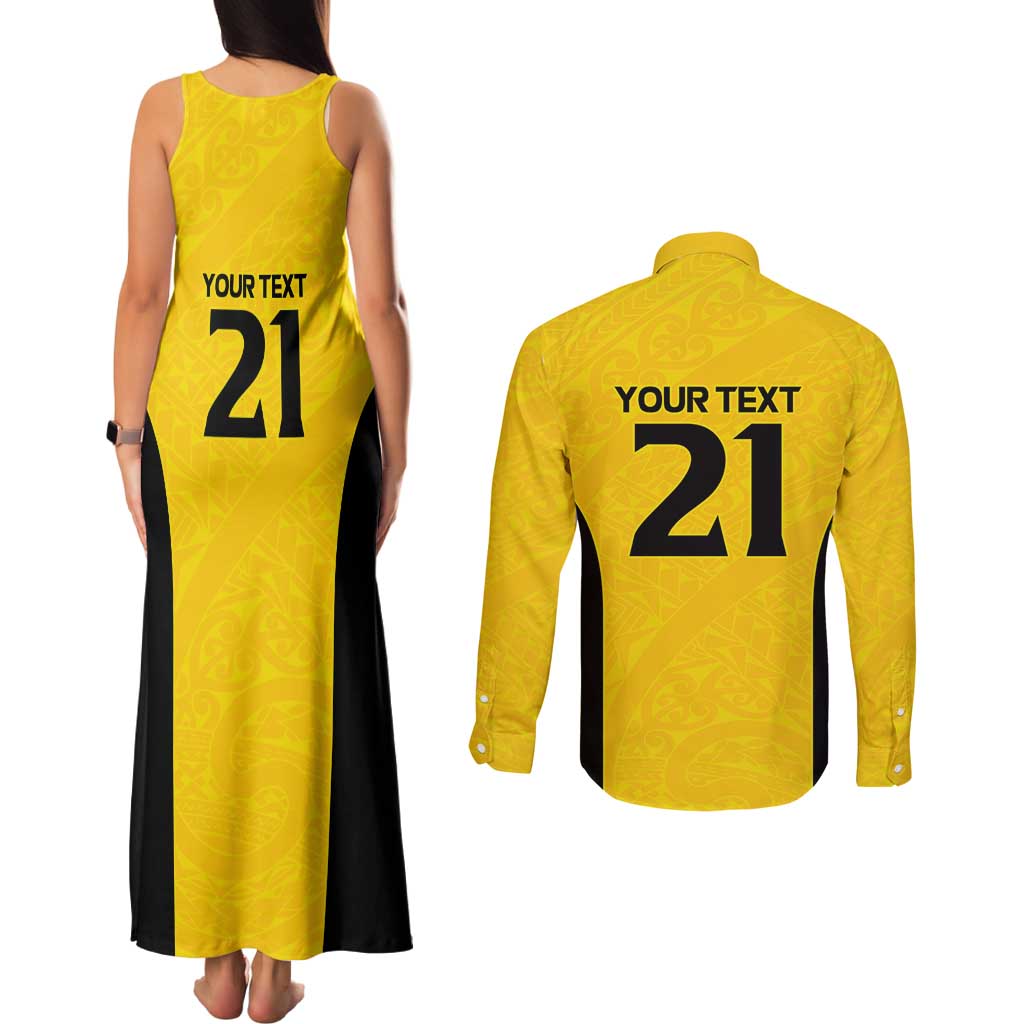 New Zealand Rugby Pacific Custom Couples Matching Tank Maxi Dress and Long Sleeve Button Shirt Hau Awhiowhio Maori Tribal Tattoo