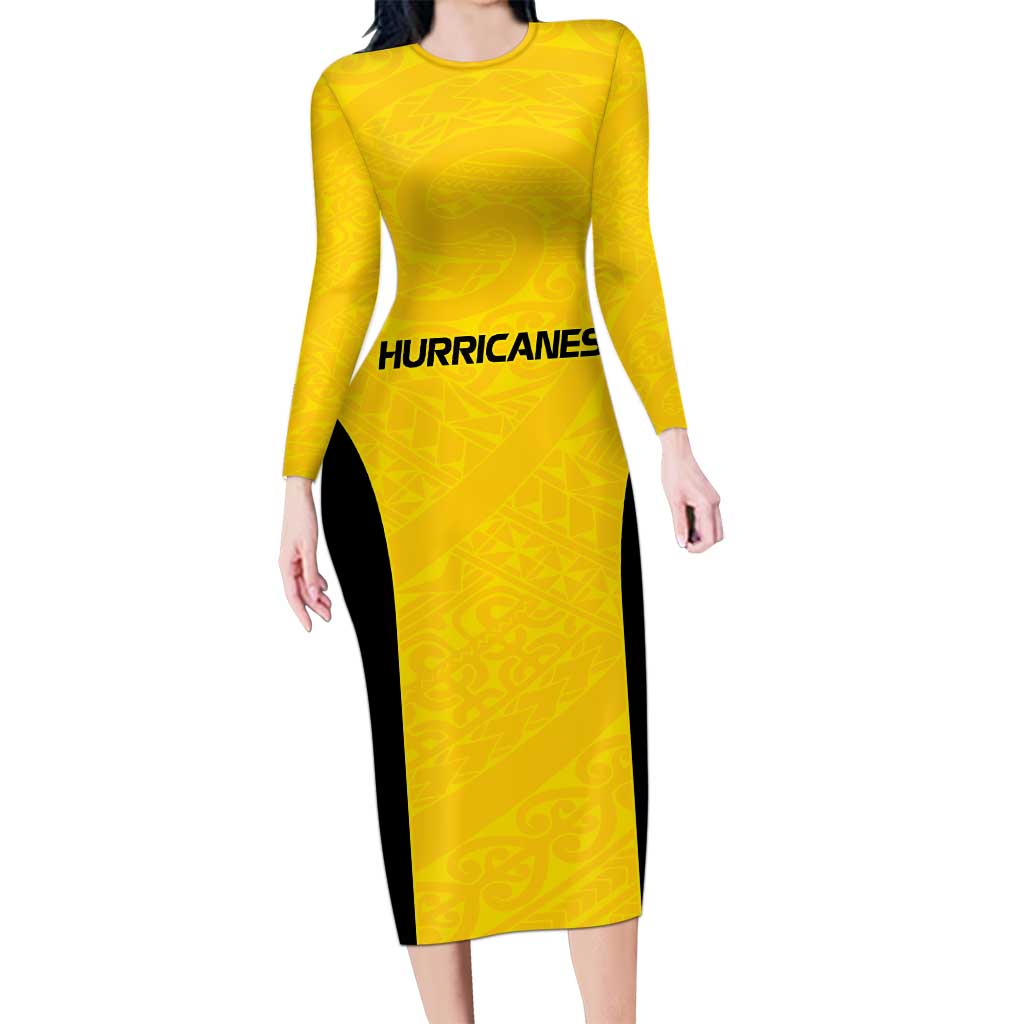 New Zealand Rugby Pacific Custom Long Sleeve Bodycon Dress Hau Awhiowhio Maori Tribal Tattoo