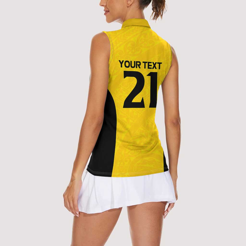 New Zealand Rugby Pacific Custom Women Sleeveless Polo Shirt Hau Awhiowhio Maori Tribal Tattoo