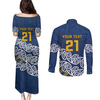 New Zealand Rugby Pacific Custom Couples Matching Puletasi and Long Sleeve Button Shirt Kahupeka Maori Kowhaiwhai Pattern