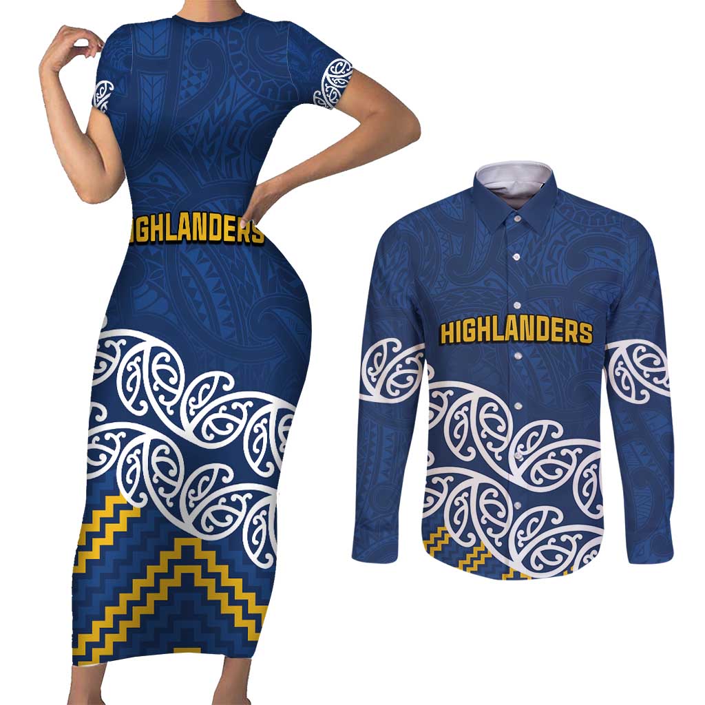 New Zealand Rugby Pacific Custom Couples Matching Short Sleeve Bodycon Dress and Long Sleeve Button Shirt Kahupeka Maori Kowhaiwhai Pattern