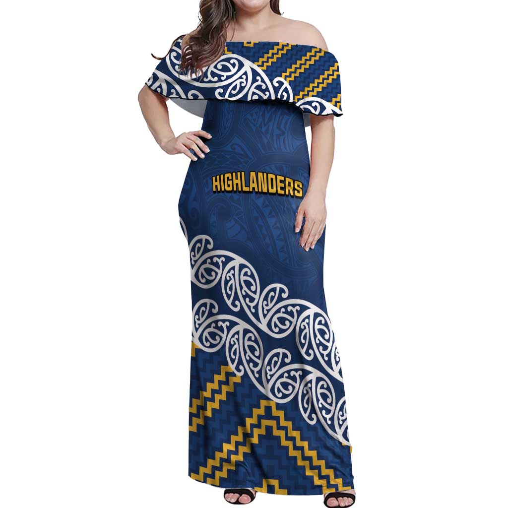 New Zealand Rugby Pacific Custom Off Shoulder Maxi Dress Kahupeka Maori Kowhaiwhai Pattern