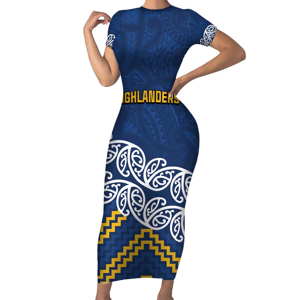 New Zealand Rugby Pacific Custom Short Sleeve Bodycon Dress Kahupeka Maori Kowhaiwhai Pattern