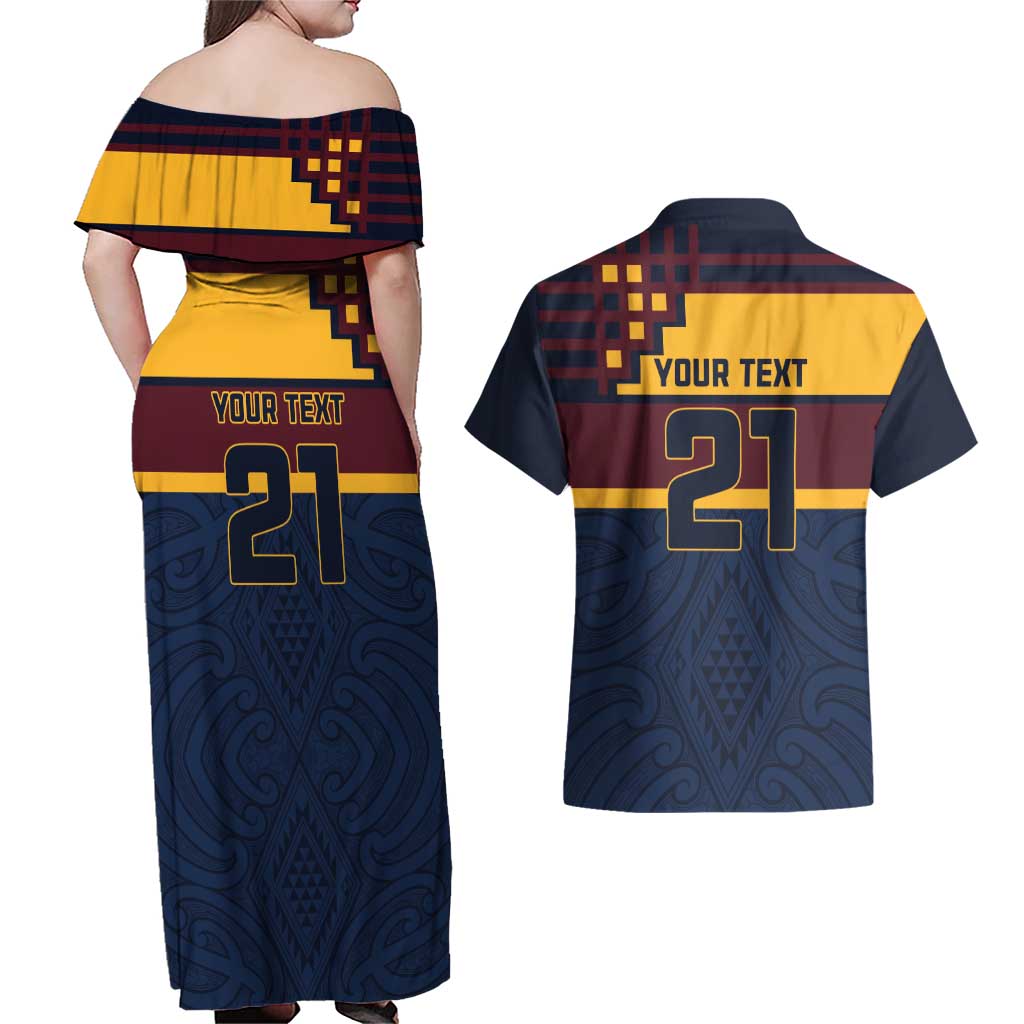 New Zealand Rugby Pacific Custom Couples Matching Off Shoulder Maxi Dress and Hawaiian Shirt Kahupeka Retro 2025 Taniko Motif