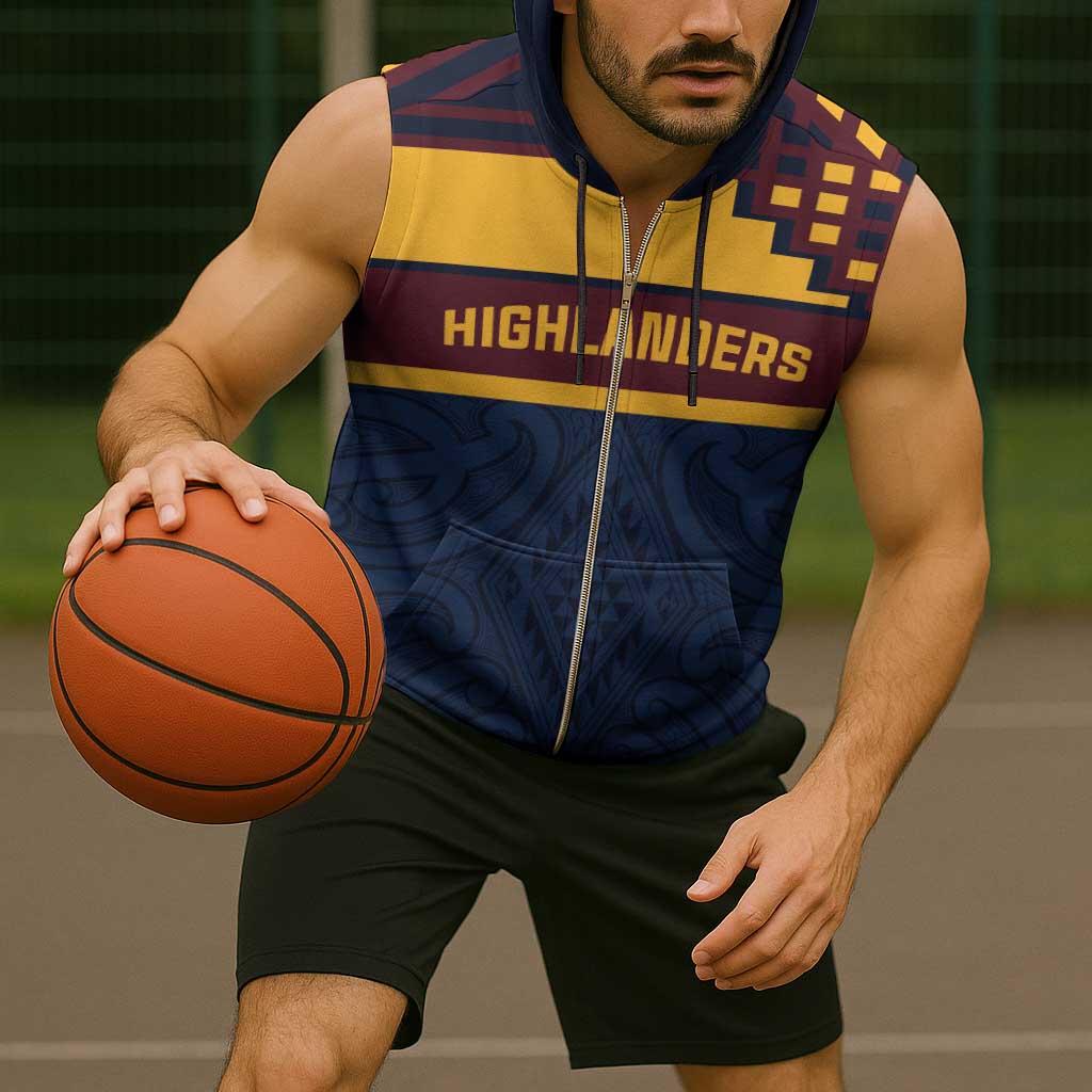 New Zealand Rugby Pacific Custom Sleeveless Zip Hoodie Kahupeka Retro 2025 Taniko Motif - Polynesian Pride