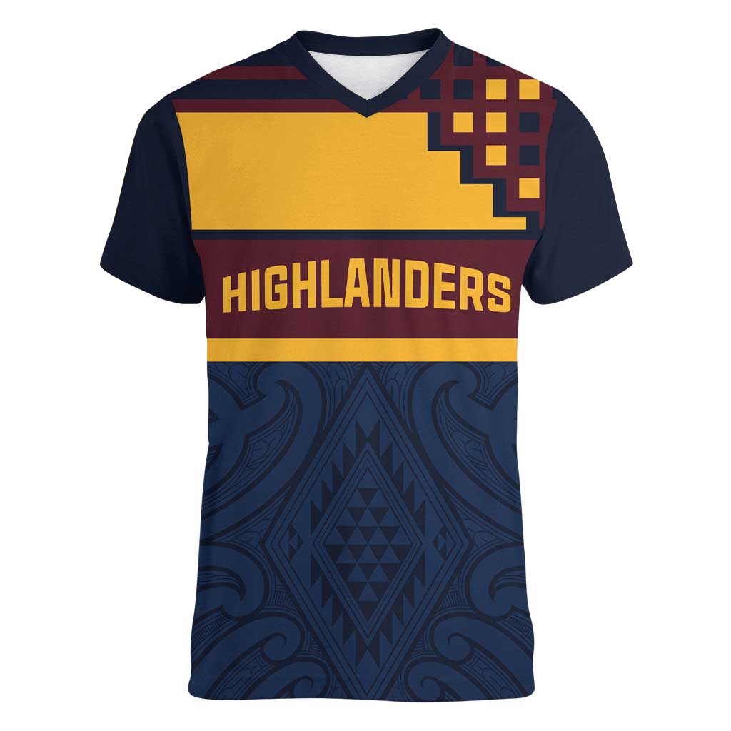 New Zealand Rugby Pacific Custom Women V-Neck T-Shirt Kahupeka Retro 2025 Taniko Motif