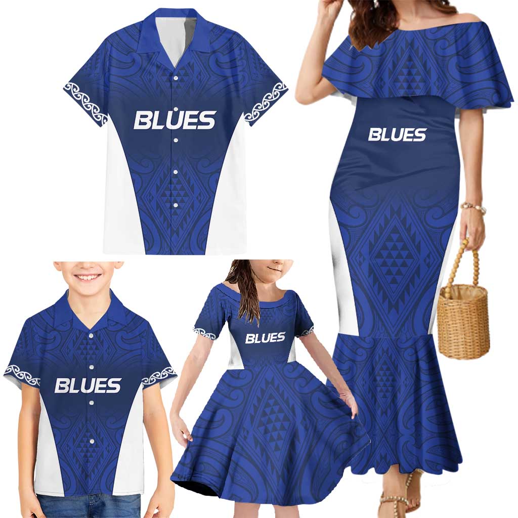 New Zealand Rugby Pacific Custom Family Matching Mermaid Dress and Hawaiian Shirt Kahurangi Auckland All Blue
