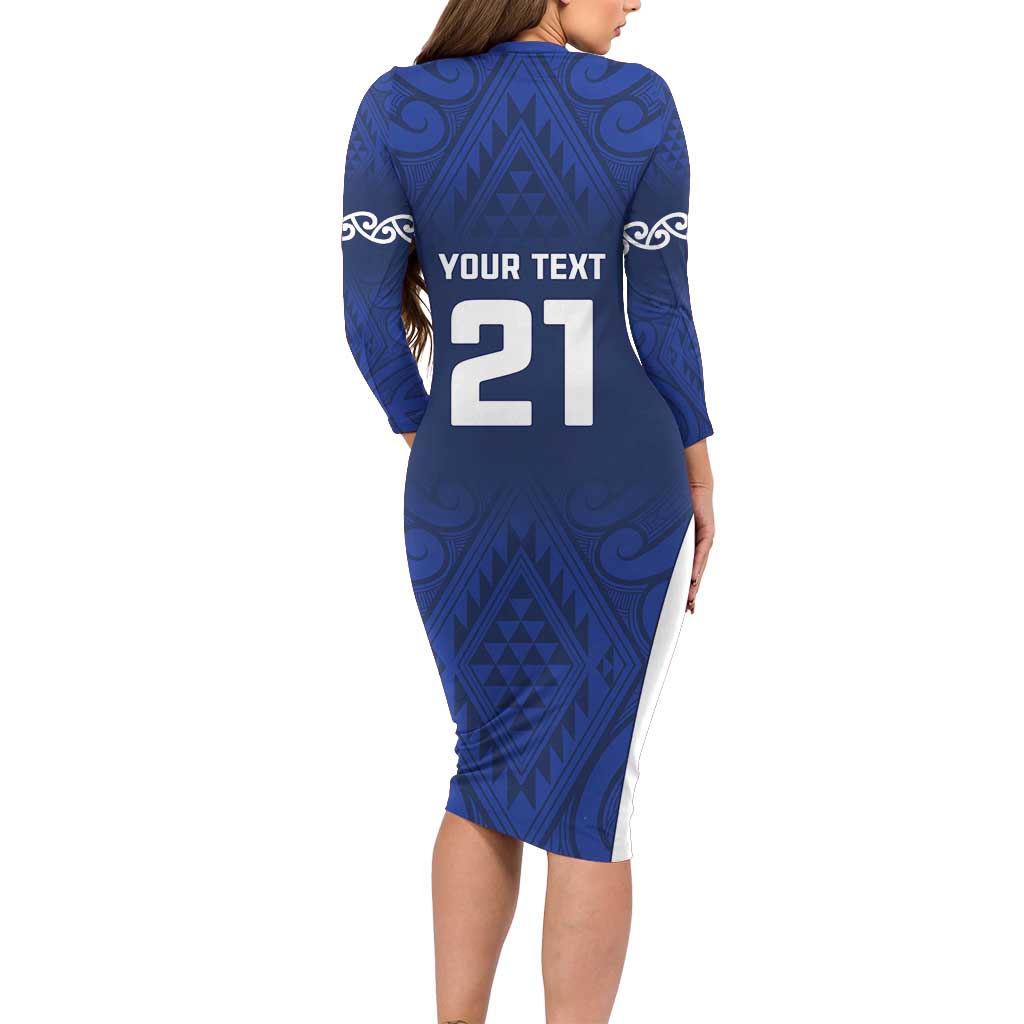 New Zealand Rugby Pacific Custom Long Sleeve Bodycon Dress Kahurangi Auckland All Blue